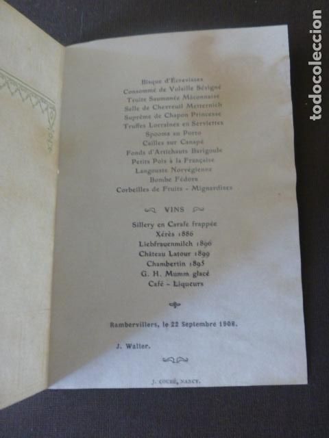 Coleccionismo: MENU CARTA MINUTA 1908 - Foto 2