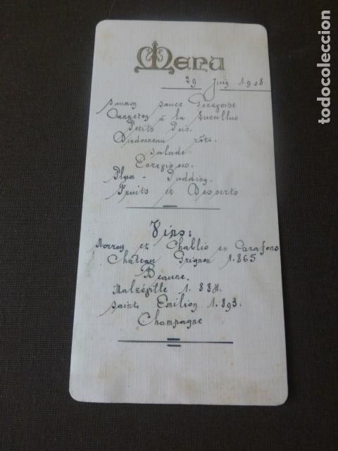 Collecting paper: MENU CARTA MINUTA 1908