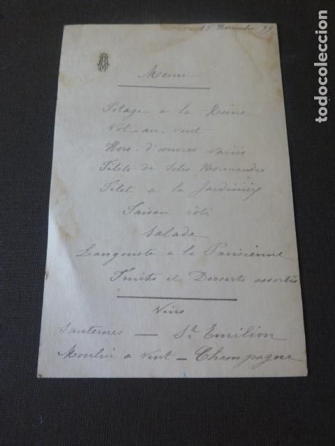 Sammelleidenschaft Papier: MENU CARTA MINUTA 1899