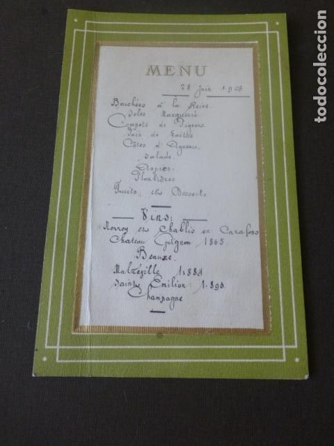 Coleccionismo: MENU CARTA MINUTA 1908 - Foto 1