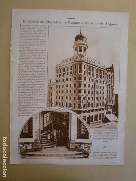 Coleccionismo: EL EDIFICIO EN MADRID DE LA COMPA&Ntilde;IA ADRI&Aacute;TICA DE SEGUROS - 23/10/1928 - Foto 1