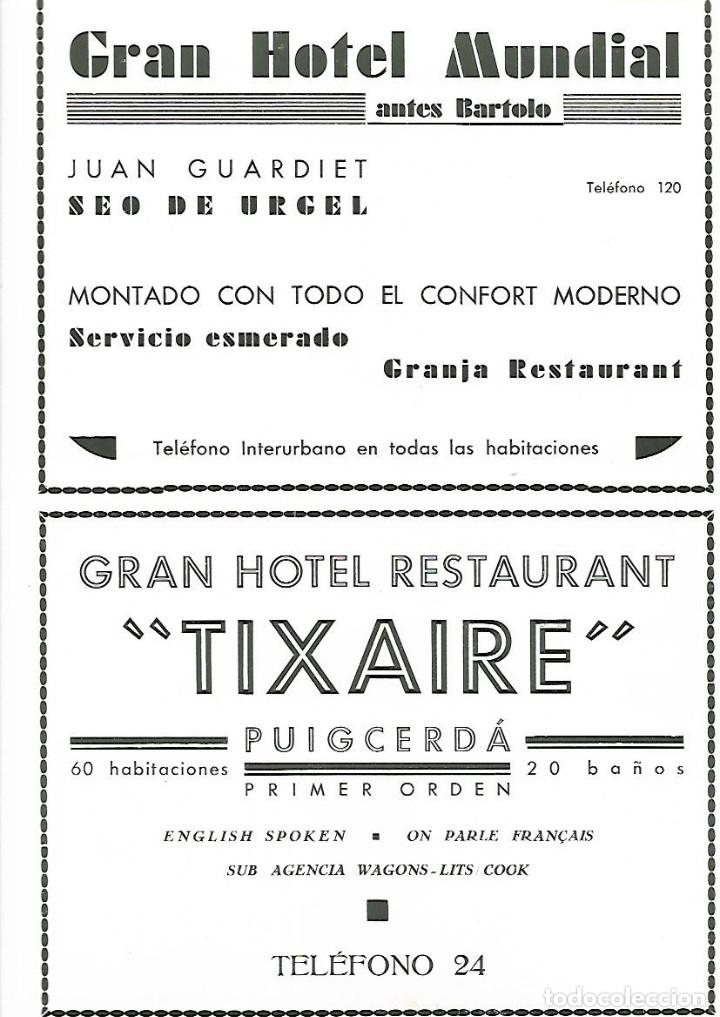 Collezionismo: A&Ntilde;O 1933 PUBLICIDAD GRAN HOTEL RESTAURANTE TIXAIRE PUIGCERDA CERDANYA