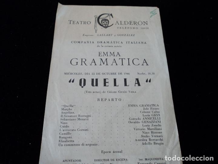 Coleccionismo: flayer EMMA GRAMATICA TEATRO CALDERON OBRA &rdquo;QUELLA&rdquo; 1945--