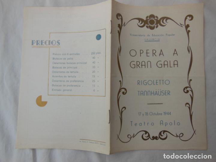 Coleccionismo: OPERA A GRAN GALA: Rigoletto, Tannha&uuml;ser. 1944 TEATRO APOLO. Valencia