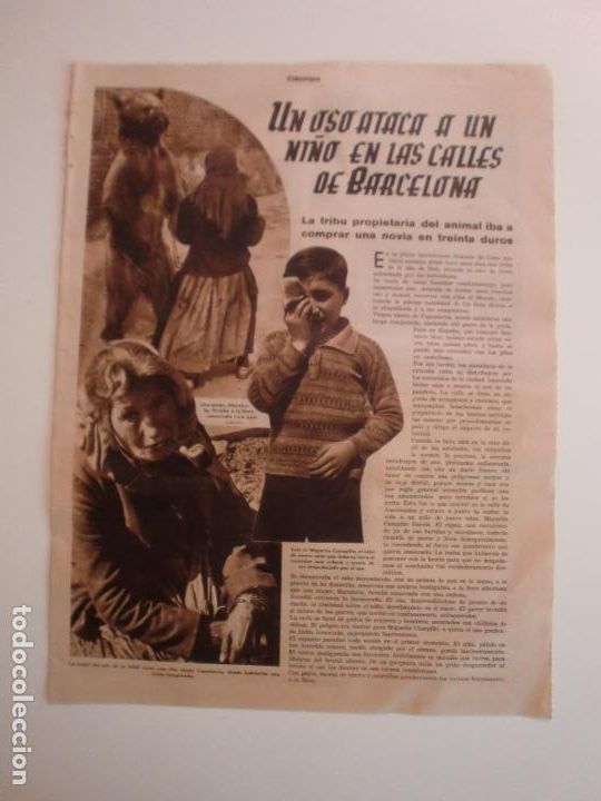 Coleccionismo: UN OSO ATACA A UN NI&Ntilde;O EN LAS CALLES DE BARCELONA - 11/4/1936