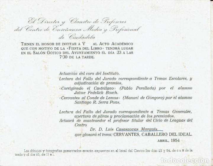 Coleccionismo: CERVANTES, CABALLERO DEL IDEAL. SAL&Oacute;N G&Oacute;TICO DEL AYUNTAMIENTO. CIUDADELA. A&Ntilde;O 1954. (MENORCA DS)