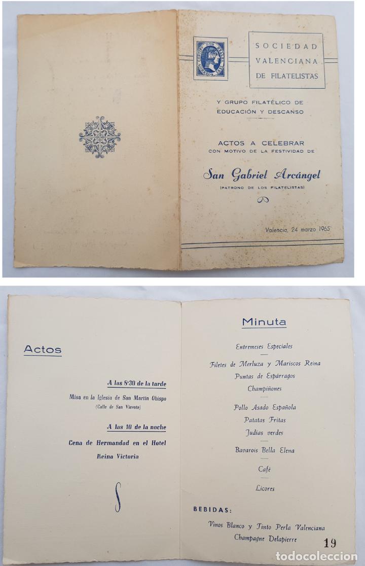 Coleccionismo: MEN&Uacute;. Grupo Filat&eacute;lico de Educaci&oacute;n y Descanso. SOCIEDAD VALENCIANA DE FILATELISTAS. 1965