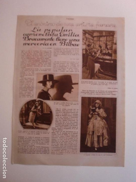 Coleccionismo: LA CANZONETISTA EMILIA BRACAMONTE TIENE UNA MERCERIA EN BILBAO - LLOYD SABAUDO VERAMON - 11/4/1931