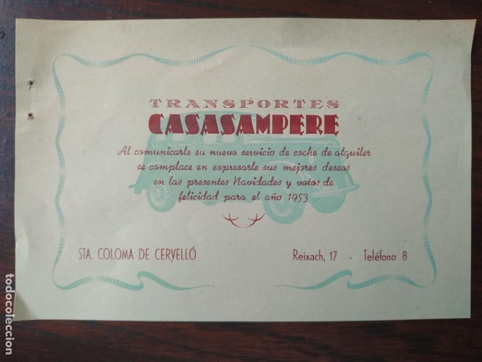 Coleccionismo: Tarjeta de felicitaci&oacute;n navide&ntilde;a del 1953 transportes Casasampere de Santa Coloma de Cervello