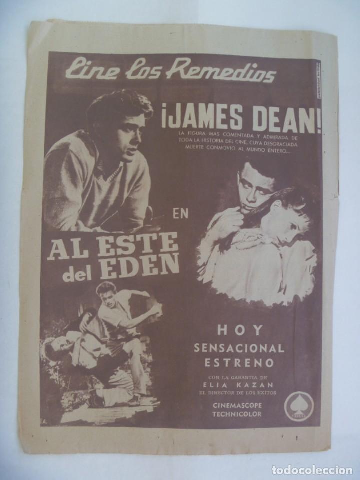 Coleccionismo: HOJA DE PERIODICO PUBLICIDAD DE AL ESTE DEL EDEN, JAMES DEAN. CINE LOS REMEDIOS, SEVILLA . A&Ntilde;OS 50