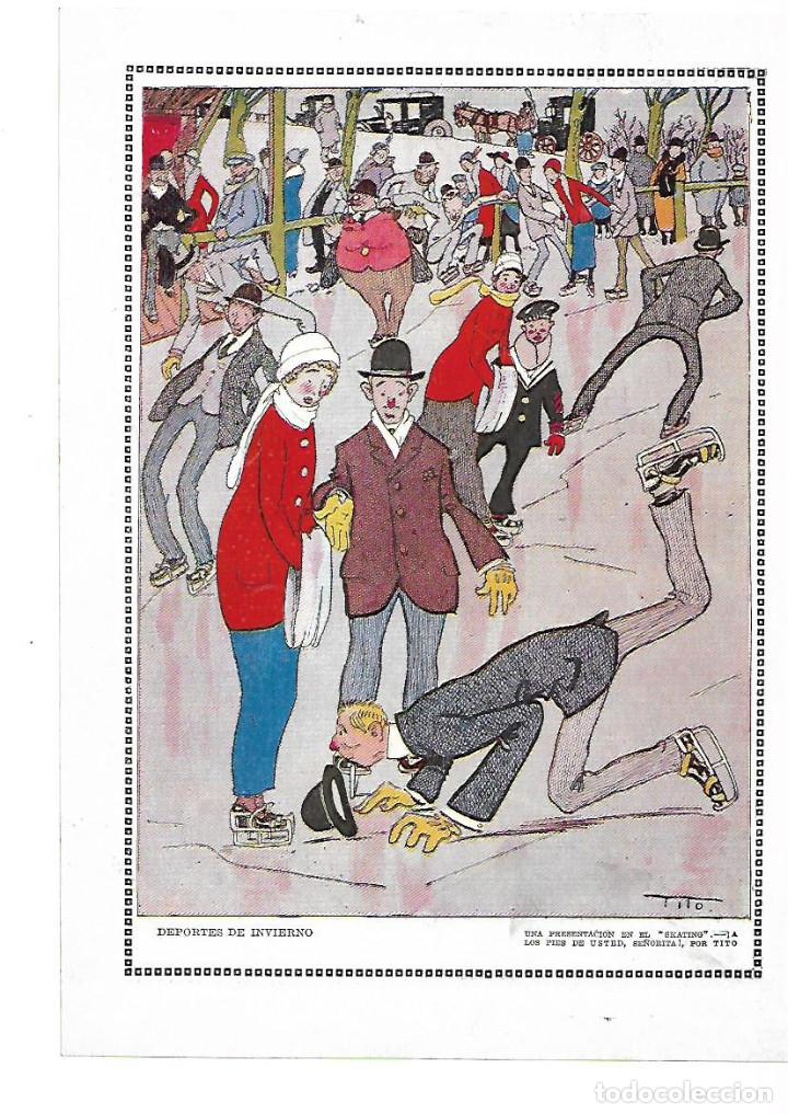 Colecionismo: A&Ntilde;O 1915 RECORTE PRENSA DIBUJO HUMOR CARICATURA DE TITO DEPORTES INVIERNO SKATING PATINAJE