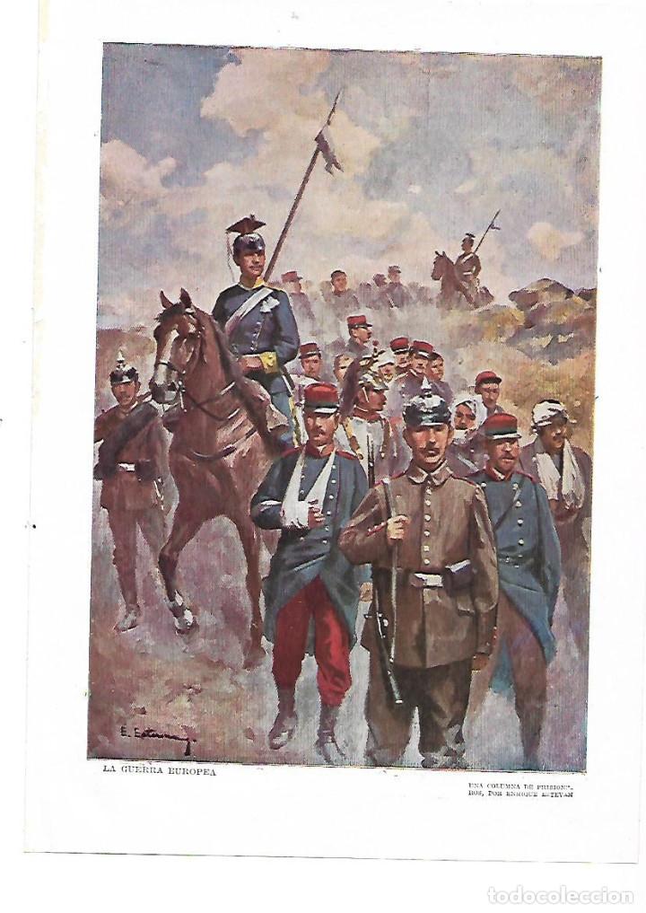 Collecting paper: A&Ntilde;O 1915 RECORTE PRENSA DIBUJO PINTURA GUERRA EUROPEA COLUMNA DE PRISION EJERCITO ENRIQUE ESTEVAN