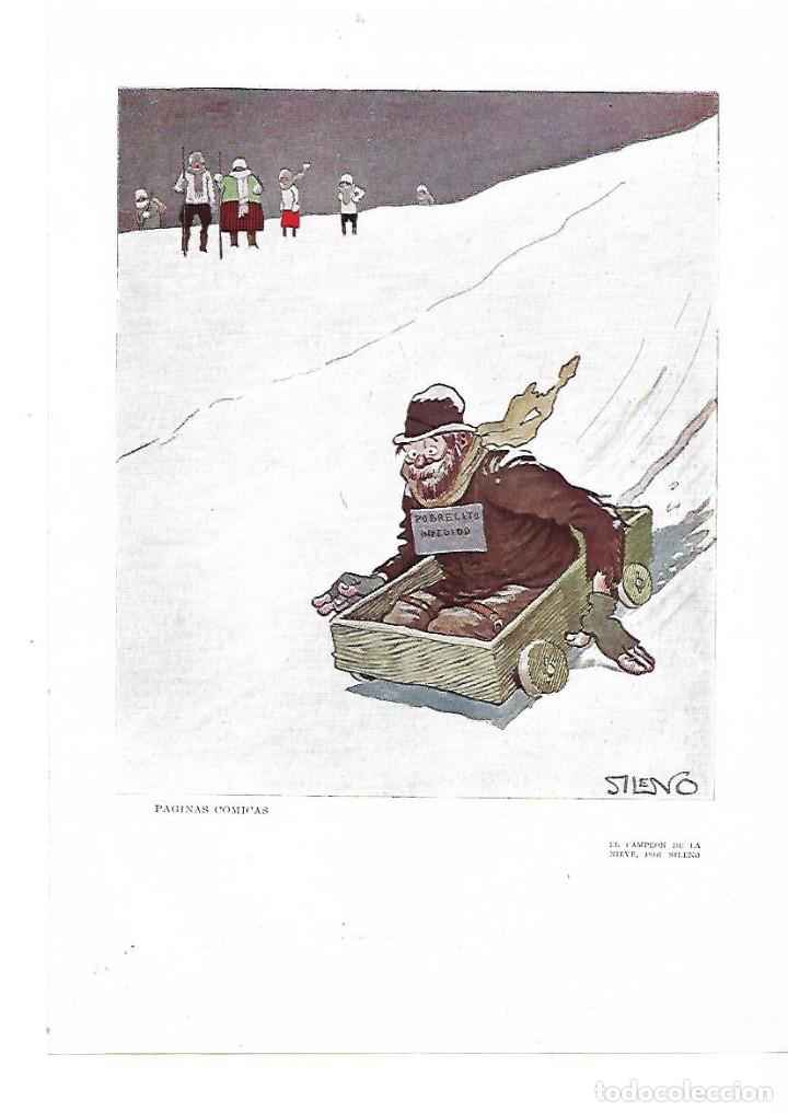 Collecting paper: A&Ntilde;O 1915 RECORTE PRENSA DIBUJO CARICATURA SILENO EL CAMPEON DE LA NIEVE HUMOR COMIC