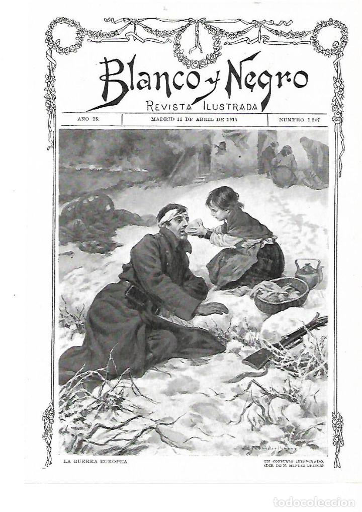 Collecting paper: A&Ntilde;O 1915 RECORTE PRENSA DIBUJO GUERRA EUROPEA CONSUELO INESPERADO POR MENDEZ BRINGA SOLDADO HERIDO