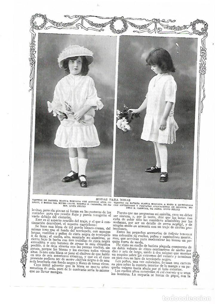 Collecting paper: A&Ntilde;O 1915 RECORTE PRENSA MODA INFANTIL NI&Ntilde;A VESTIDO BATISTA MODELO CARRERE DE PARIS