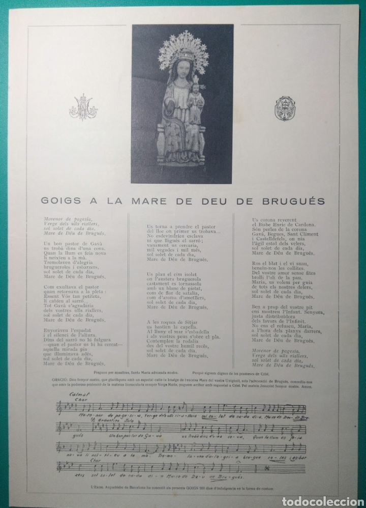 Coleccionismo: Goigs a la Mare de D&eacute;u de Brugu&eacute;s. 1966. - Foto 1