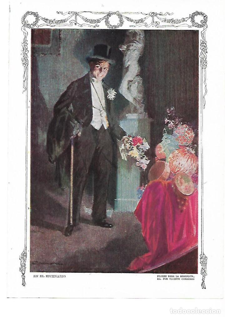 Collecting paper: A&Ntilde;O 1915 RECORTE PRENSA PINTURA DIBUJO VICENTE CARRERES EN EL ESCENARIO FLORES PARA LA BENEFICIADA