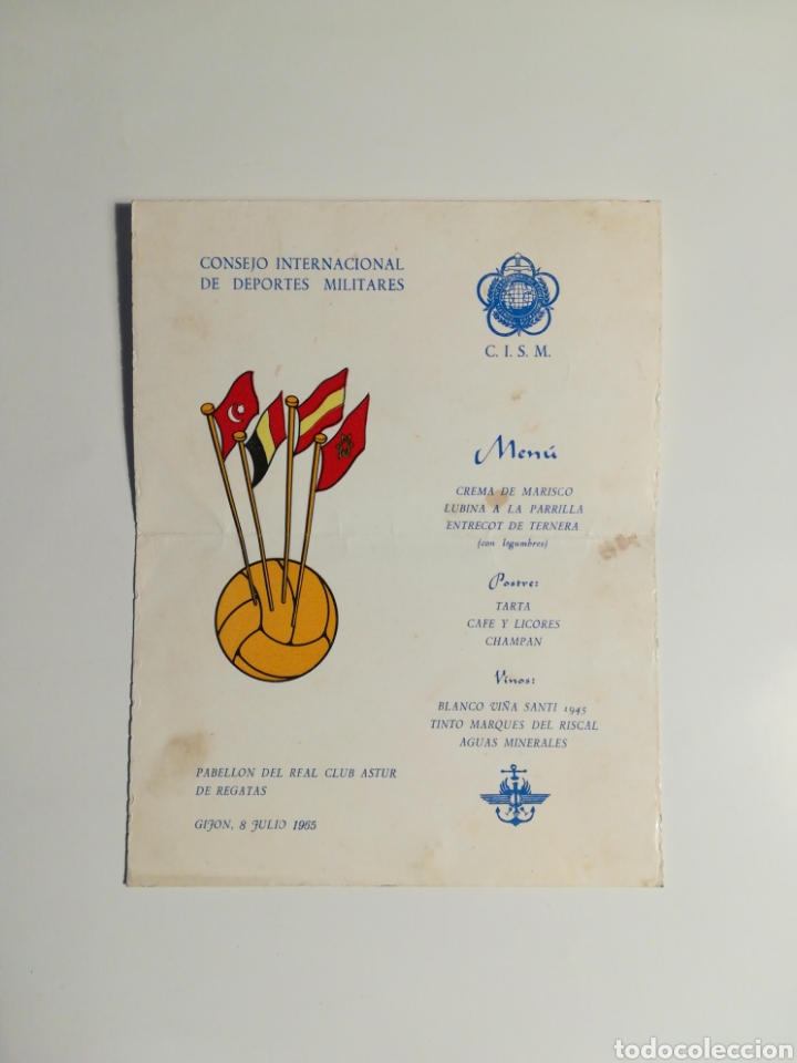 Coleccionismo: Carta men&uacute; Consejo Internacional de Deportes Militares. Real Club de Regatas. 1965