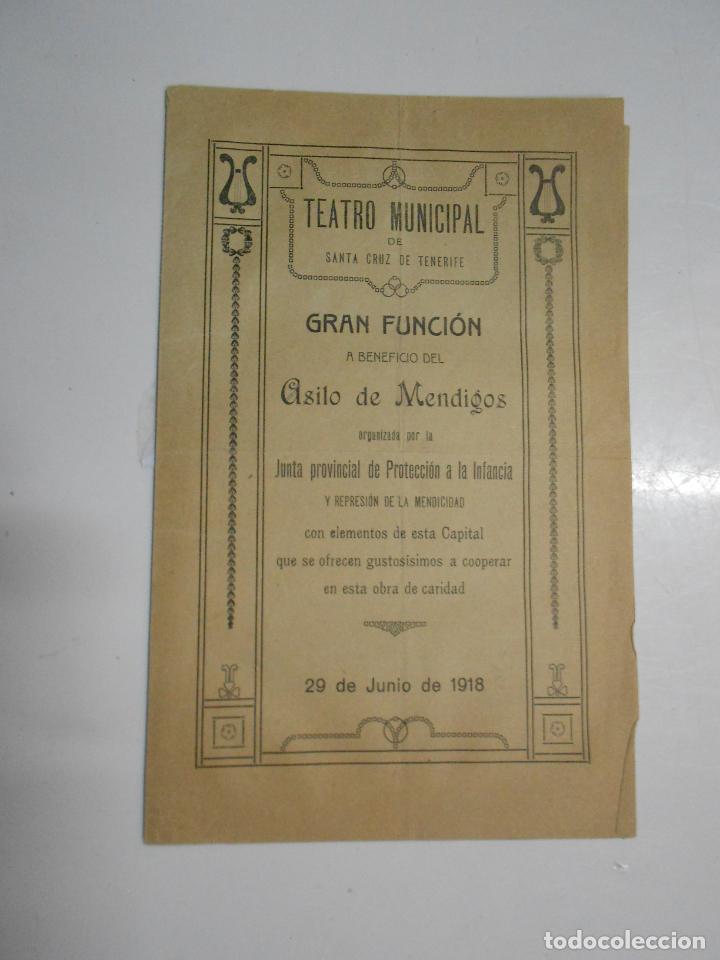 Coleccionismo: ANTIGUO FOLLETO PROGRAMA EN EL TEATRO MUNICIPAL DE SANTA CRUZ DE TENERIFE 1918