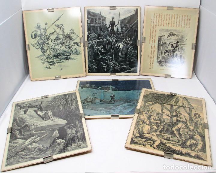 Coleccionismo: Colecci&oacute;n de 6 L&aacute;minas enmarcadas de Antiguas Reproducciones de Don Quijote de la Mancha.