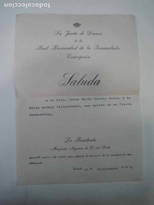 Coleccionismo: Cartelito Junta de Damas Real Hermandad de la Inmaculada Concepci&oacute;n. C&oacute;rdoba 1968. M 21x15,5 cm