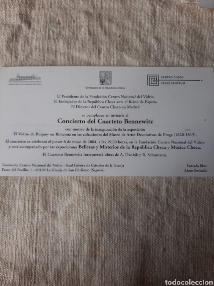 Collezionismo: MUSICA CONCIERTO INVITACI&Oacute;N CUARTETO BENNEWITS LA GRANJA MUSEO VUDRIO SEGOVIA