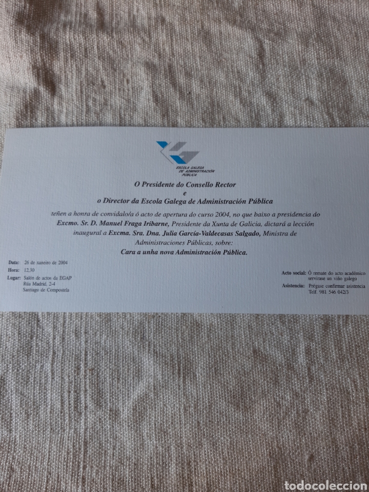 Colecionismo: GALICIA INVITACI&Oacute;N ESCOLA GALLEGA CARA A UNHA NOVA ADMITE PUBLICA SANTIAGO COMPOSTELA