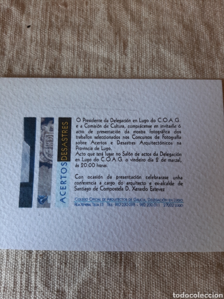 Collezionismo: INVITACI&Oacute;N aciertos desastres mostra fotografia ARQUITECTURA Santiago de Compostela LUGO