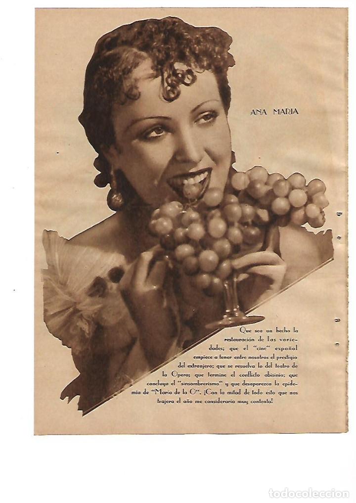 Collectionnisme: A&Ntilde;O 1935 RECORTE PRENSA ANA MARIA ACTRIZ CINE ESPA&Ntilde;OL UVAS Y DESEOS PARA NUEVO A&Ntilde;O FIN DE A&Ntilde;O