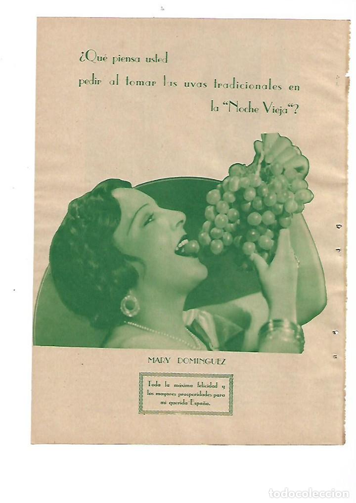Collectionnisme: A&Ntilde;O 1935 RECORTE PRENSA MARY DOMINGUEZ UVAS DESEOS NOCHEVIEJA FIN NUEVO A&Ntilde;O