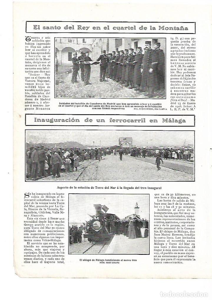 Collectionnisme: A&Ntilde;O 1908 RECORTE PRENSA INAUGURACION FERROCARRIL TREN MALAGA ESTACION TORRE DEL MAR