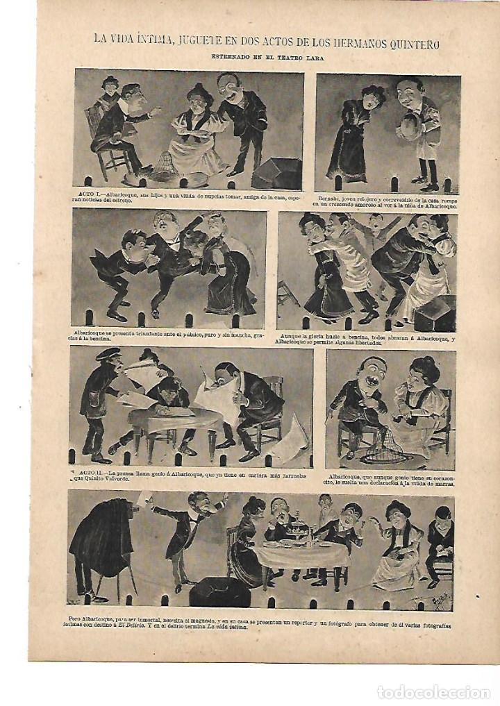 Collezionismo: A&Ntilde;O 1898 RECORTE PRENSA DIBUJO CARICATURA VI&Ntilde;ETAS OBRA TEATRO LA VIDA INTIMA QUINTERO POR ROJAS