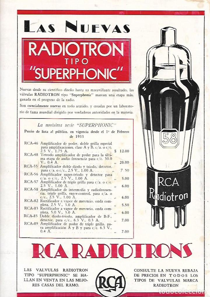 Colecionismo: A&Ntilde;O 1933 RECORTE PRENSA PUBLICIDAD RCA RADIOTRONS VALVULAS RADIOTRON TIPO SUPERPHONIC