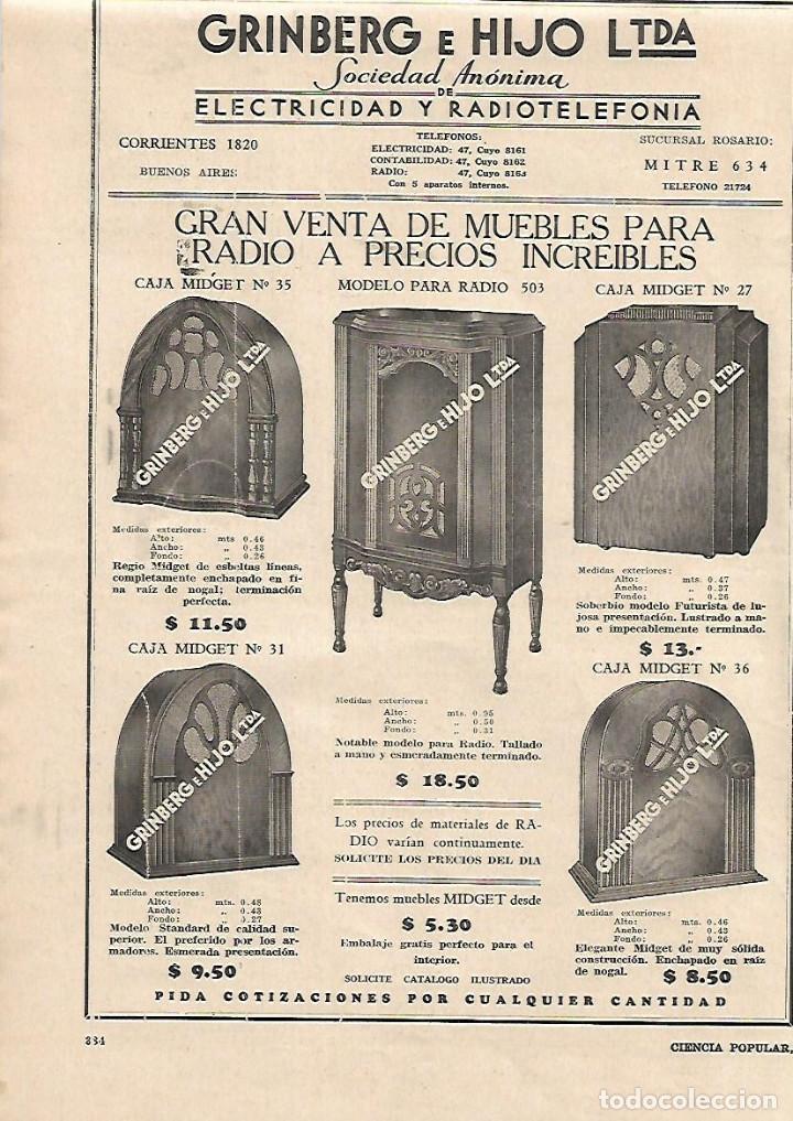 Collezionismo: A&Ntilde;O 1933 RECORTE PRENSA PUBLICIDAD GRINBERG E HIJO ELECTRICIDAD RADIOTELEFONIA MUEBLES PARA RADIO