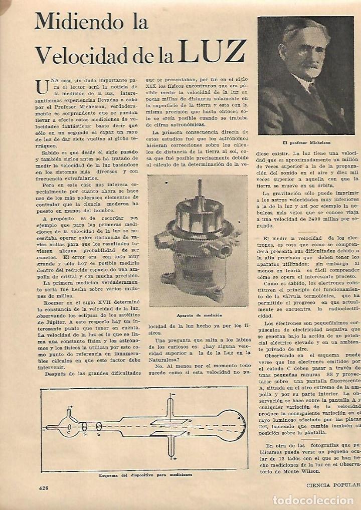 Sammelleidenschaft Papier: A&Ntilde;O 1933 HOJA REPORTAJE APARATO MEDIDOR MEDIR LA VELOCIDAD DE LA LUZ PROFESOR MICHELSON