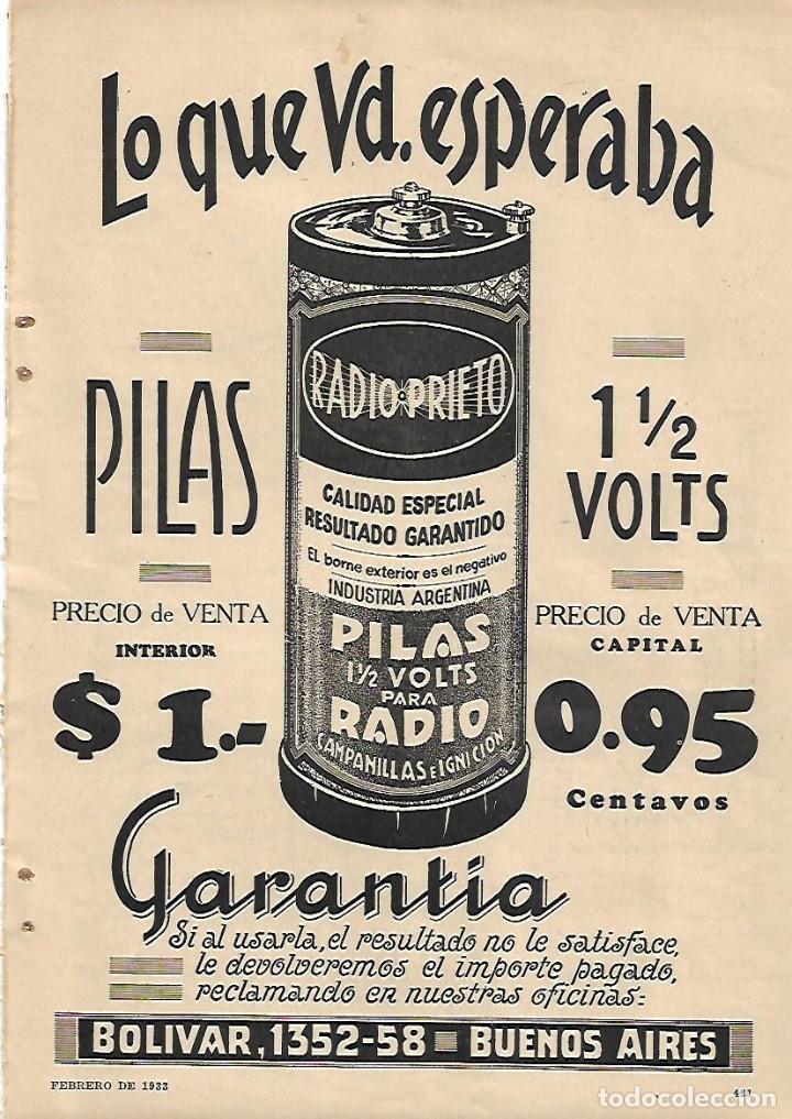 Collezionismo: A&Ntilde;O 1933 RECORTE PRENSA PUBLICIDAD PILAS PARA RADIO RADIO PRIETO ARGENTINA BUENOS AIRES