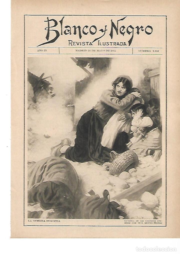 Sammelleidenschaft Papier: A&Ntilde;O 1915 RECORTE PRENSA DIBUJO GUERRA EUROPEA HUYENDO DE LAS GRANADAS ENEMIGAS POR MENDEZ BRINGA