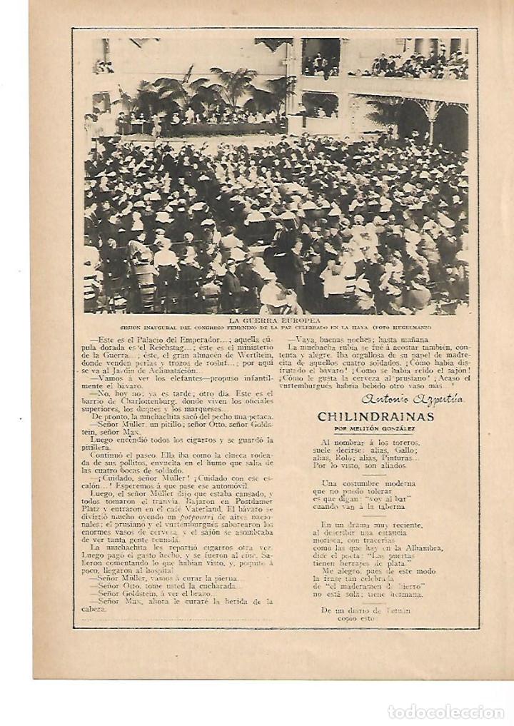 Sammelleidenschaft Papier: A&Ntilde;O 1915 RECORTE PRENSA GUERRA EUROPEA INAUGURACION CONGRESO FEMENINO DE LA PAZ EN LA HAYA
