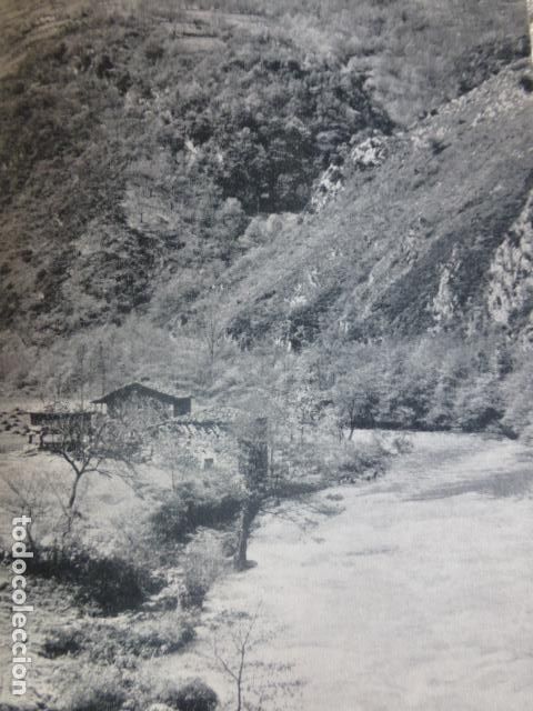 Colecionismo: ASTURIAS ORILLAS DEL RIO TRUBIA ANTIGUA LAMINA HUECOGRABADO