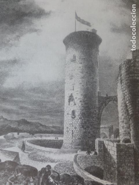 Colecionismo: PALMA DE MALLORCA CASTILLO DE BELLVER ANTIGUA LAMINA HUECOGRABADO A&Ntilde;OS 40U