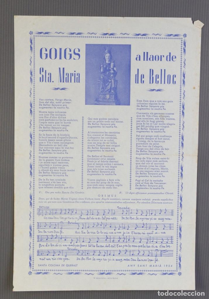 Coleccionismo: Goigs a llaor de Sta.Maria de Bellor, any Sant Mari&agrave; 1954-Imp.Requesens Montblanc