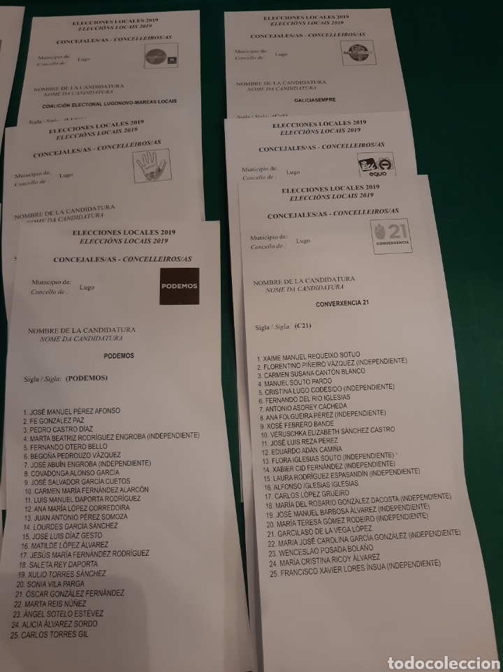 Collezionismo: LUGO GALICIA ELECCIONES LOCALES 2019 CONCEJALES 12 partidos papeletas