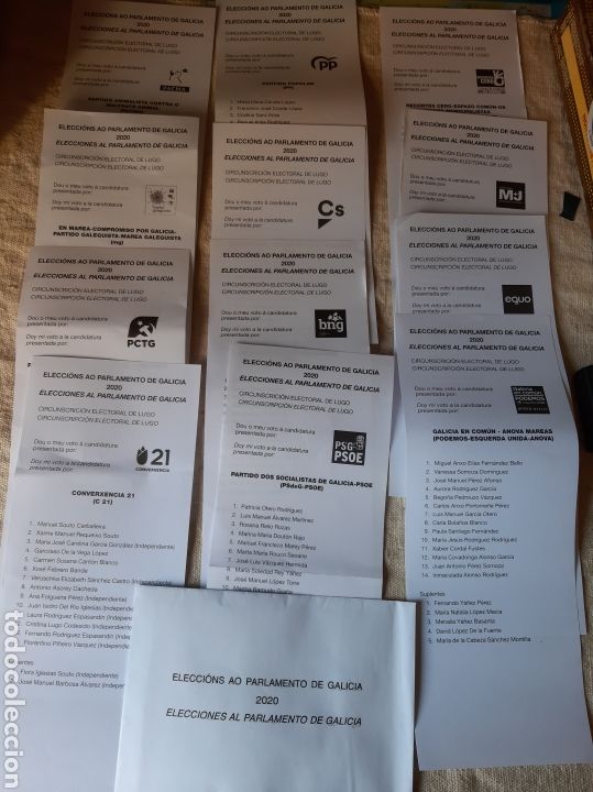 Colecionismo: LUGO PAPELETAS 12 PARTIDIS ELECCIONES PARLAMENTARIAS GALICIA 2020