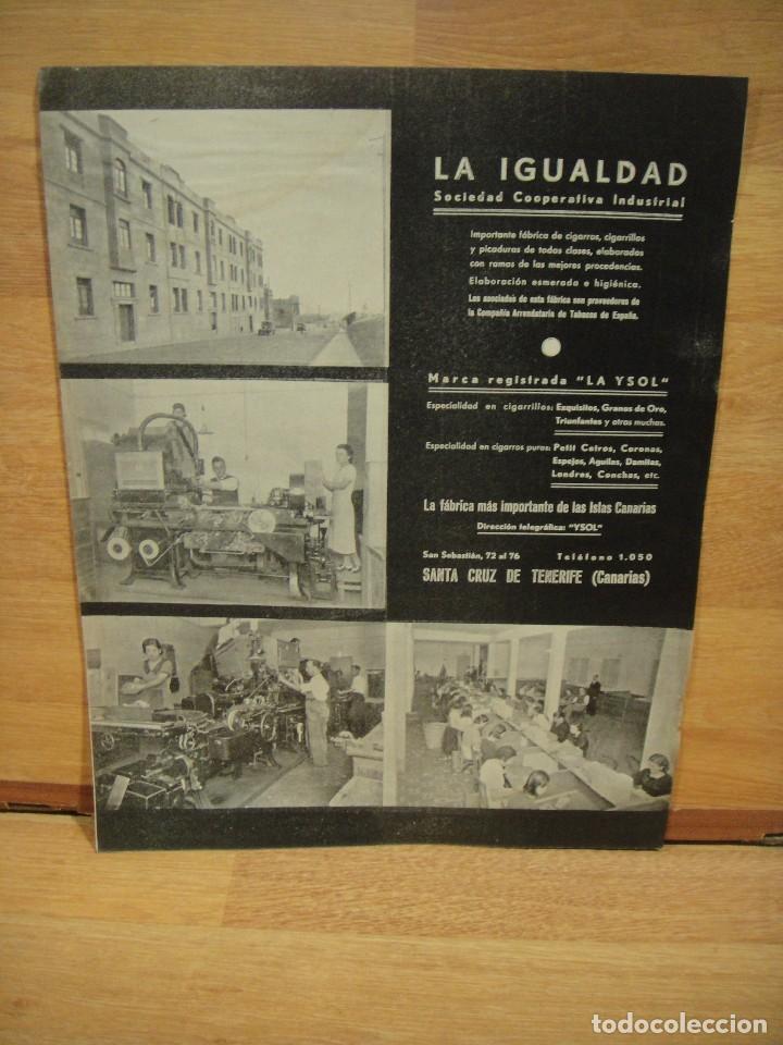Sammelleidenschaft Papier: fabrica de cigarrillos la igualdad - tenerife - publicidad en prensa A&Ntilde;O 1938