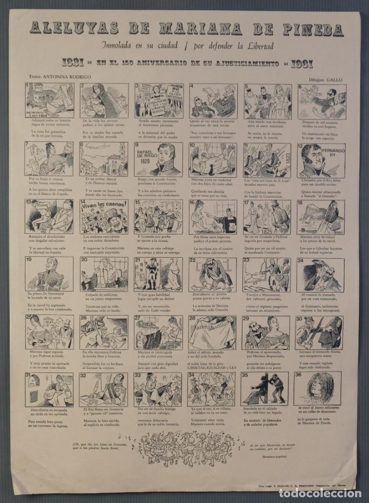 Coleccionismo: Auca/Aleluya Aleluyas de Mariana de Pineda, Inmolada en su ciudad, por defender la libertad, 1981