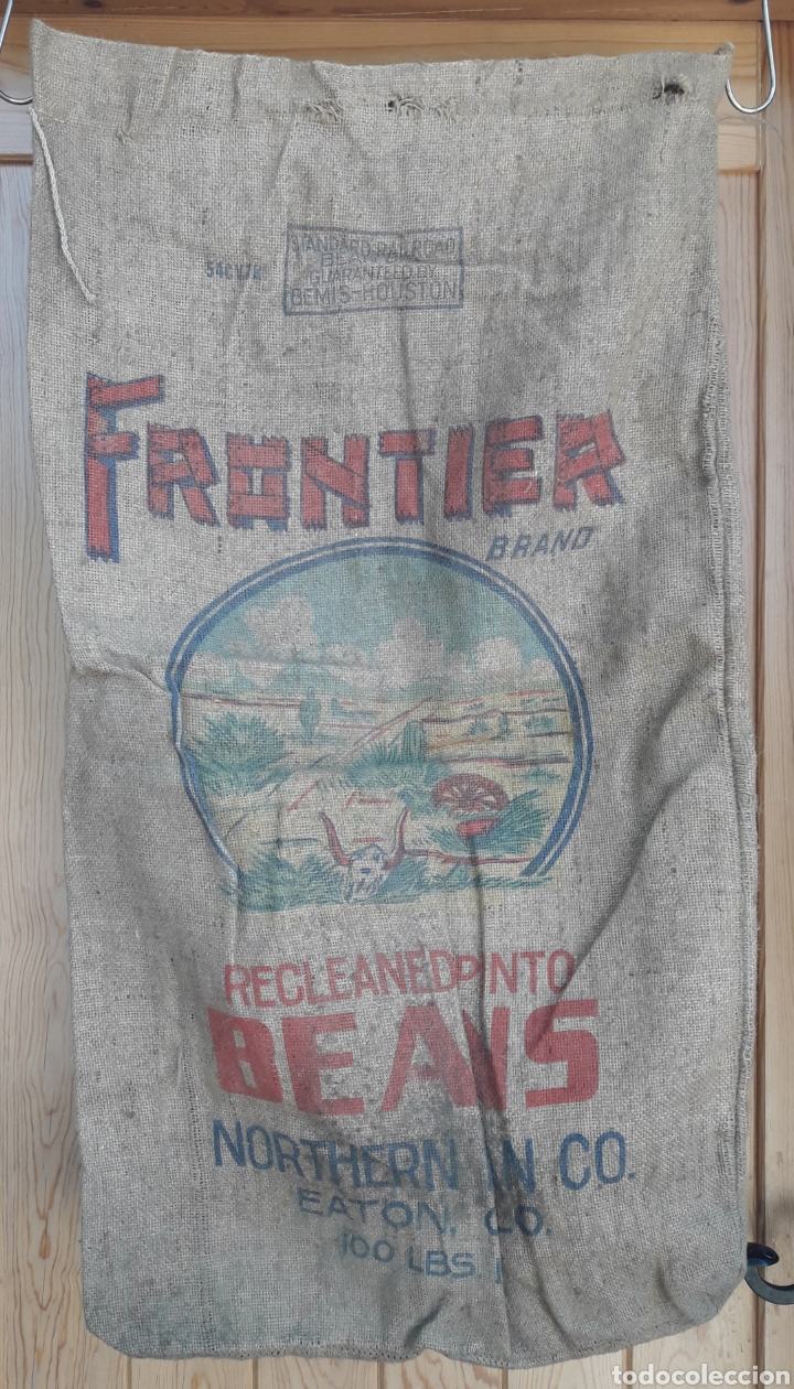 Coleccionismo: Antiguo saco sack Frontier Eaton Colorado USA en yute ca&ntilde;amo Beans