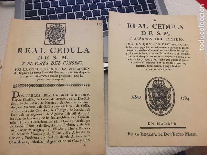 Coleccionismo: Copias del original Real Cedula prohibiendo la estracci&oacute;n de esparto rama fuera del reyno a&ntilde;o1783