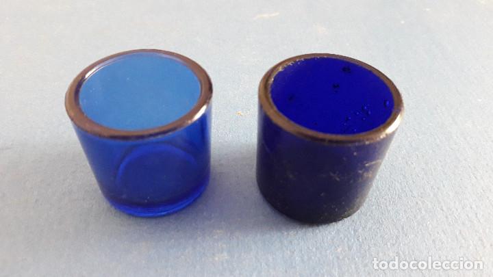 Sammeln: 2 cristales azules de juego plateado ingles de sal pimiento y mostaza 3x3cm aprox