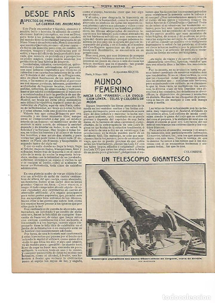 Sammelleidenschaft Papier: A&Ntilde;O 1909 RECORTE PRENSA ALEMANIA NUEVO TELESCOPIO GIGANTESCO OBSERVATORIO TREPTOW BERLIN ASTRONOMIA