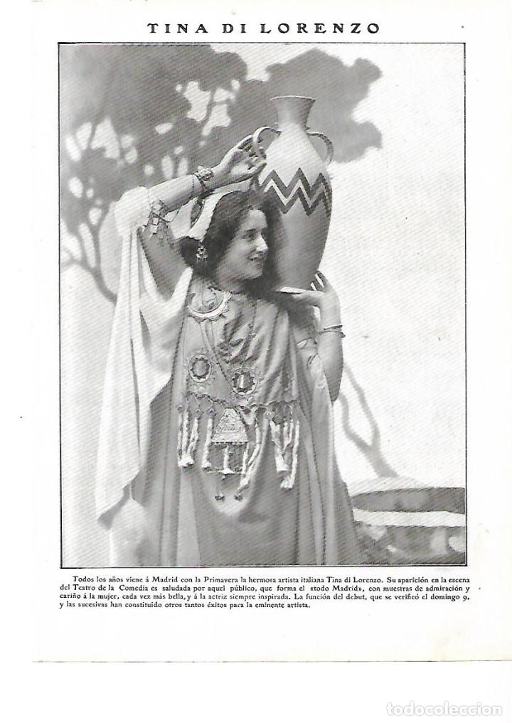 Sammelleidenschaft Papier: A&Ntilde;O 1909 RECORTE PRENSA TINA DI LORENZO ACTRIZ ARTISTA ITALIANA EN MADRID TEATRO DE LA COMEDIA